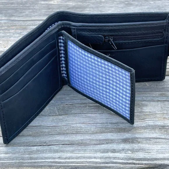 Handmade Genuine Leather Black Wallet Card Holder Purse Bi Fold Purse - Picture 3 of 13